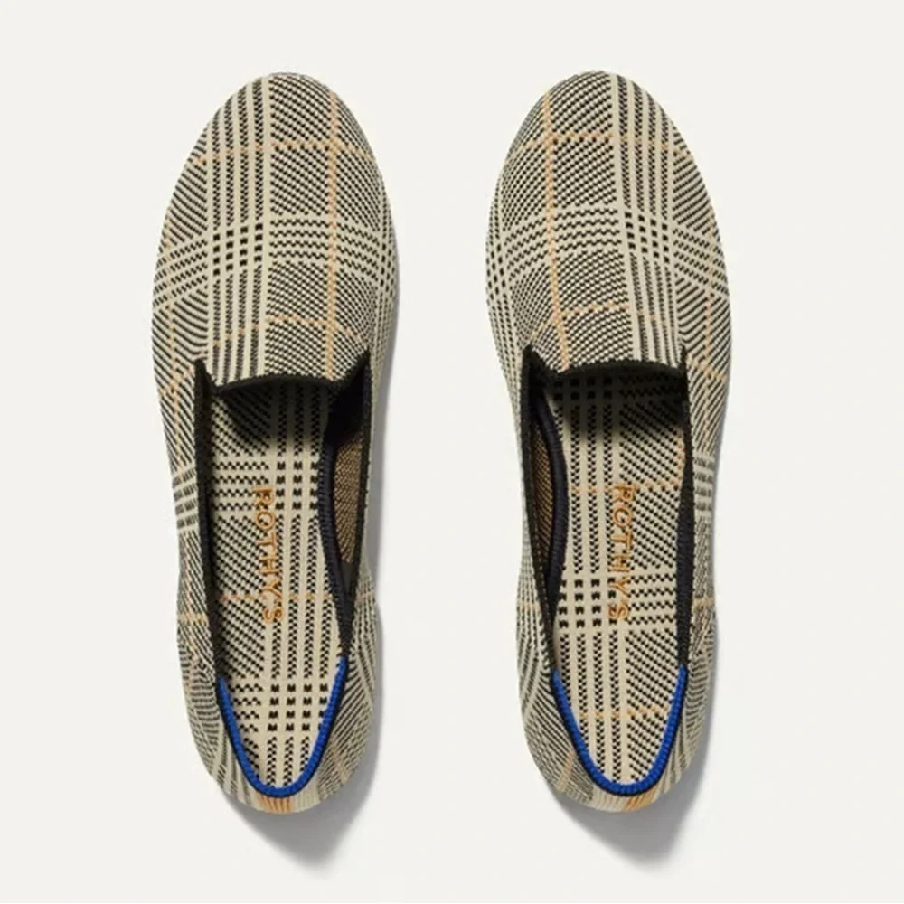 Rothy's The Loafer Ivory Glen Plaid Slip On Washable Flats Preppy Print Sz13